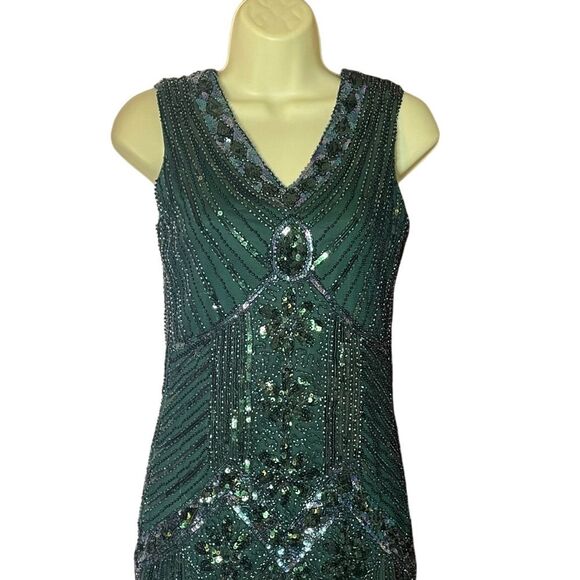 Metme Green Black Beaded 20s Flapper Dress Costume, size XS - Picture 2 of 8